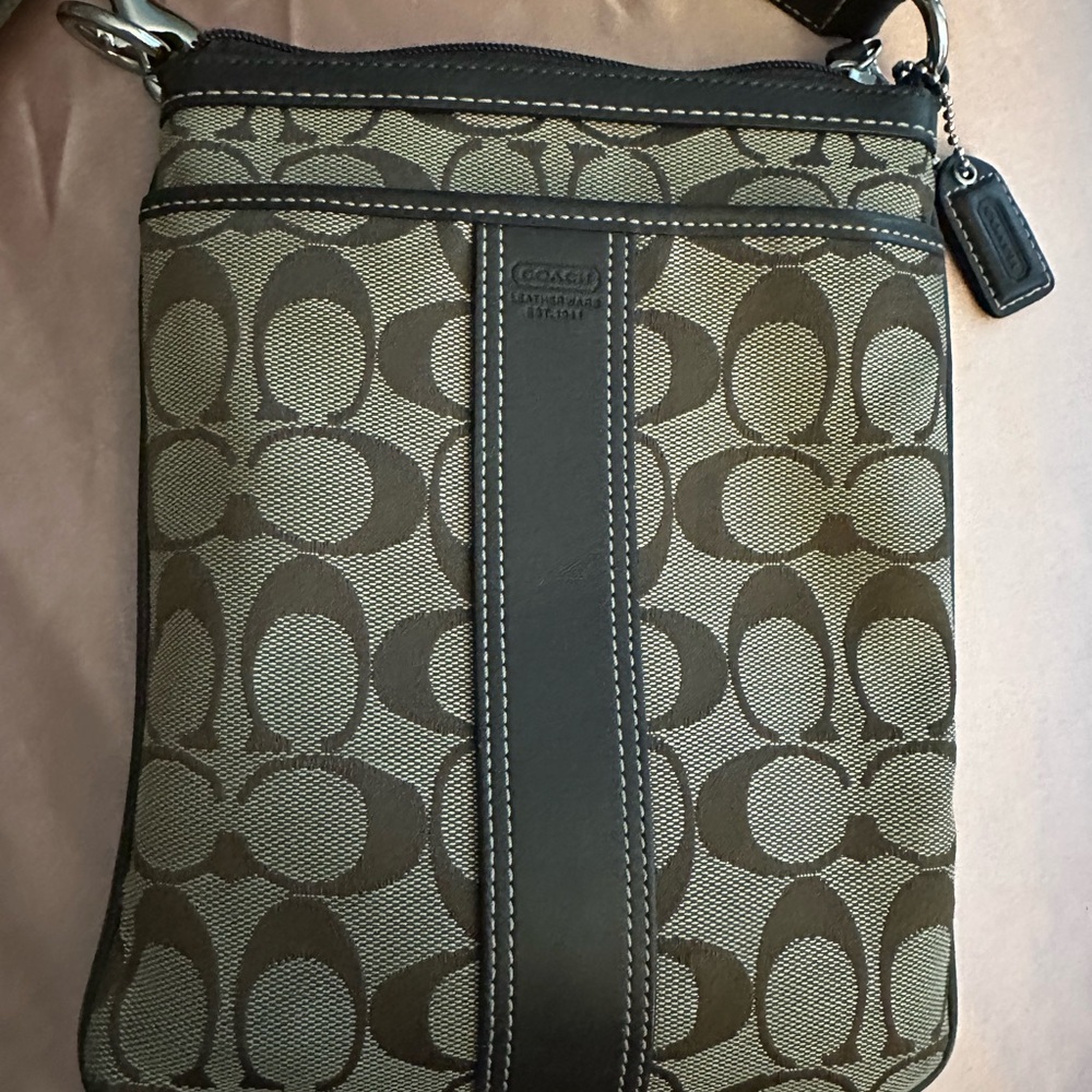 Coach Signature Tan and Brown Messenger Bag